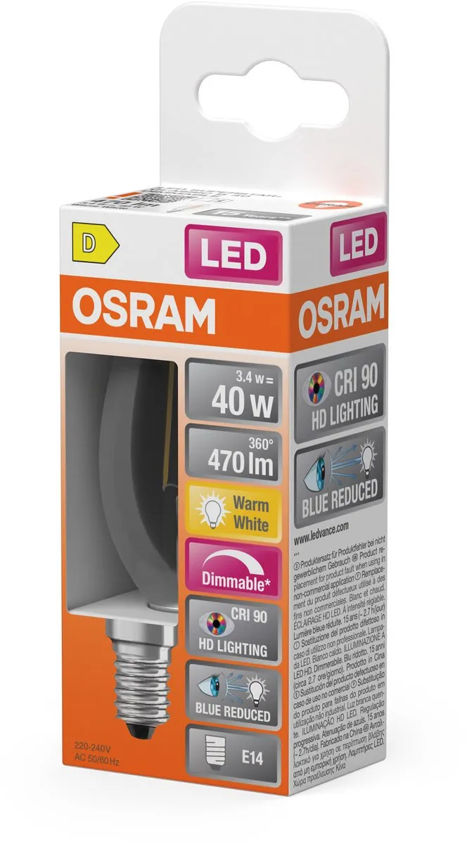 Osram E14 LED 3.4W 2700K Warm Wit - 300°