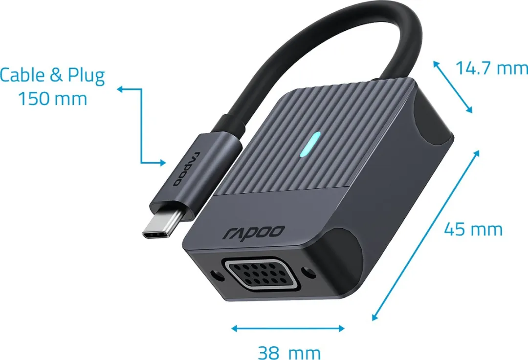 Rapoo UCA-1003 USB-C naar VGA Adapter - Donker Grijs
