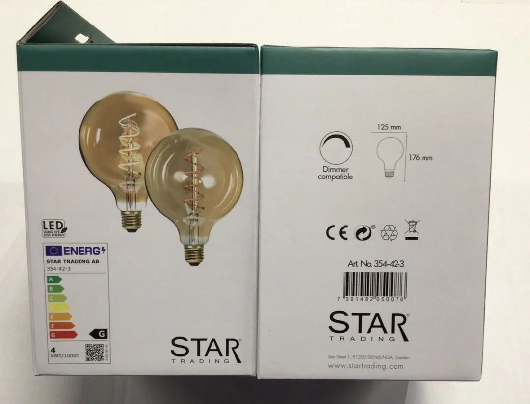 3-Pack | G125 Globelamp - E27 - 3.2W - Super Warm Wit - 2200K - Dimbaar