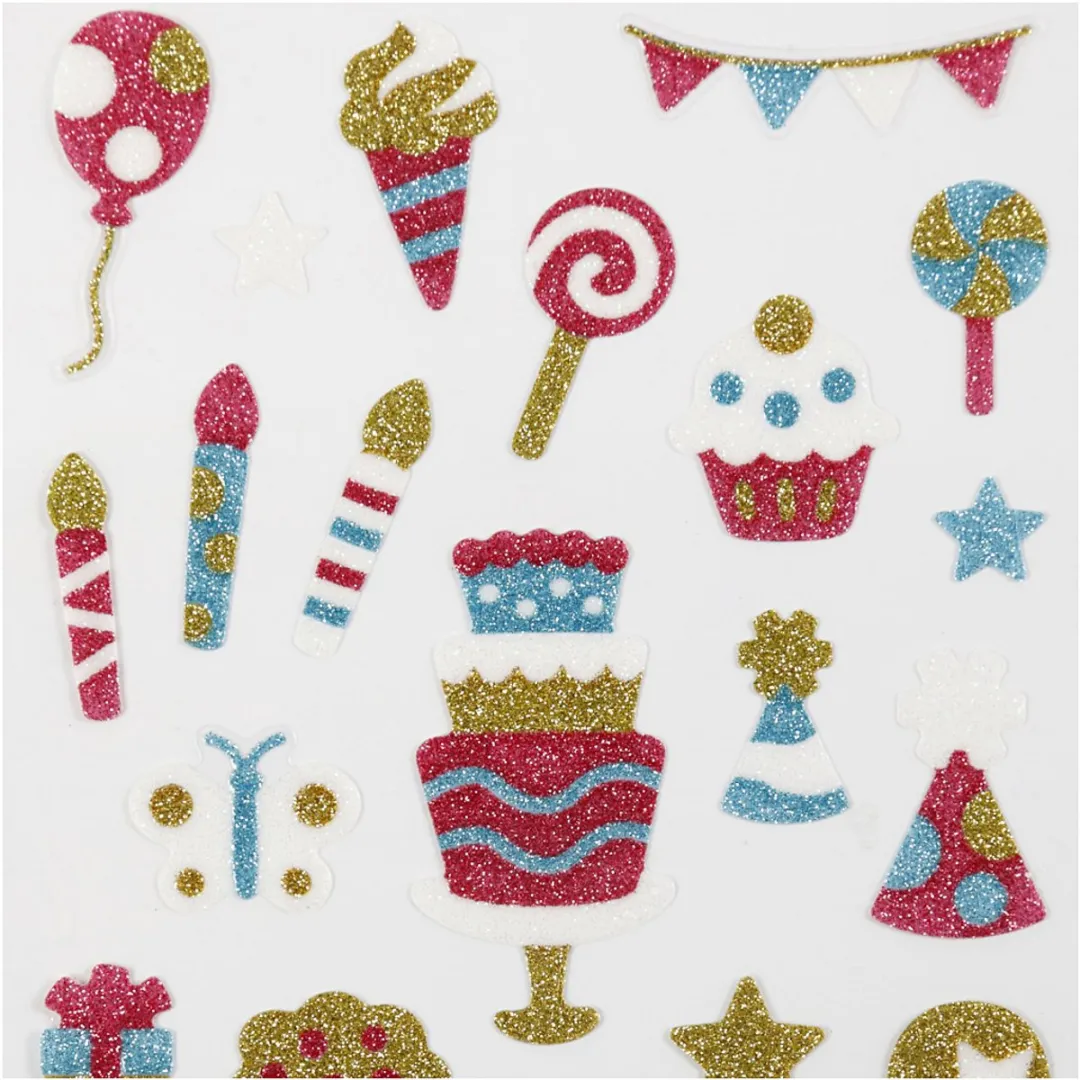 Creativ Company Glitter Stickers Verjaardag Thema - 1 Vel - 10x16cm - Meerkleurig
