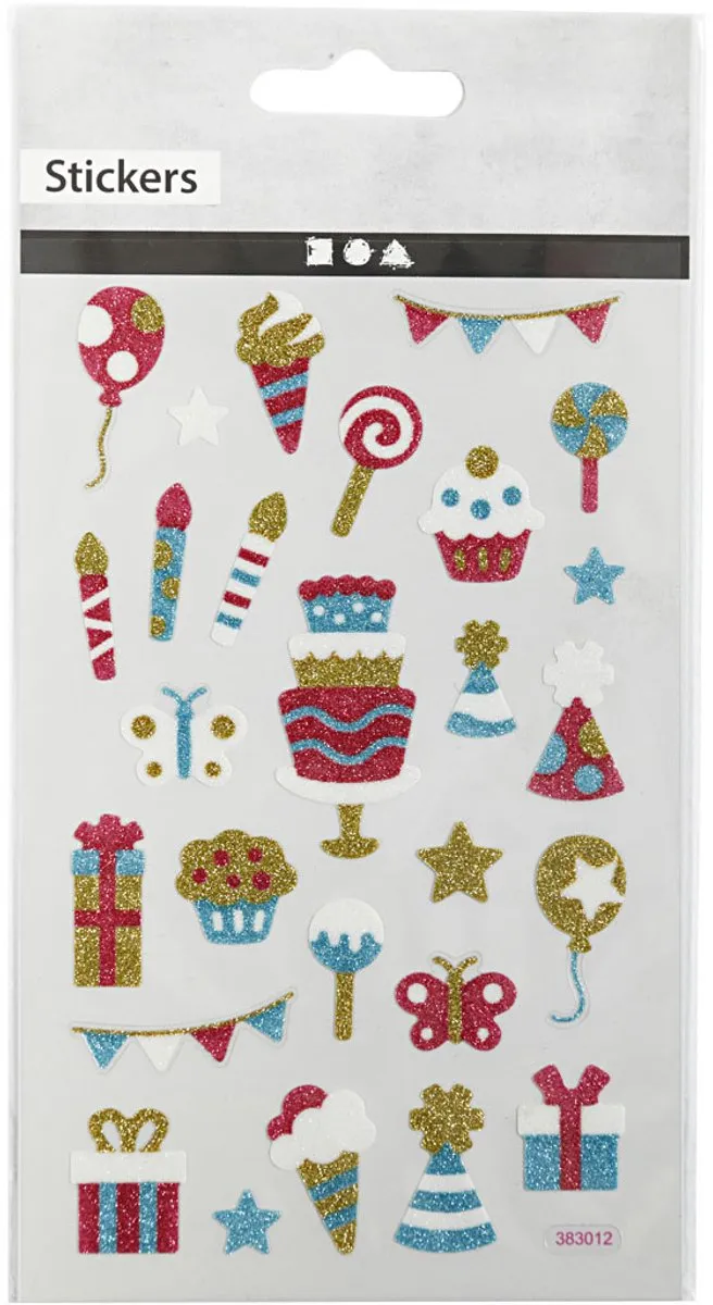 Creativ Company Glitter Stickers Verjaardag Thema - 1 Vel - 10x16cm - Meerkleurig