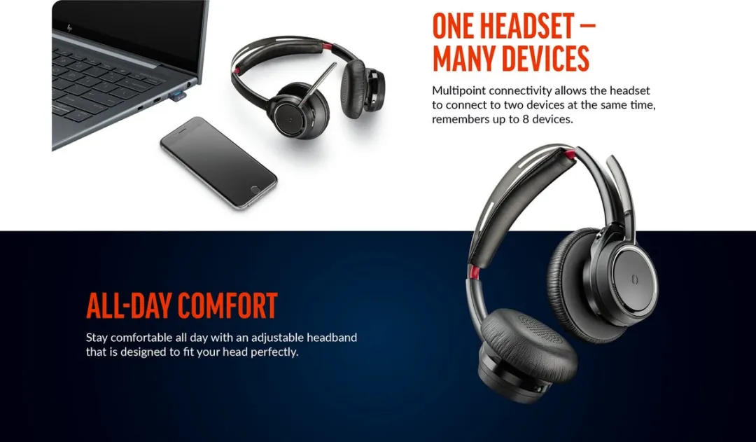 Poly Voyager Focus B825-M UC Headset - Zwart