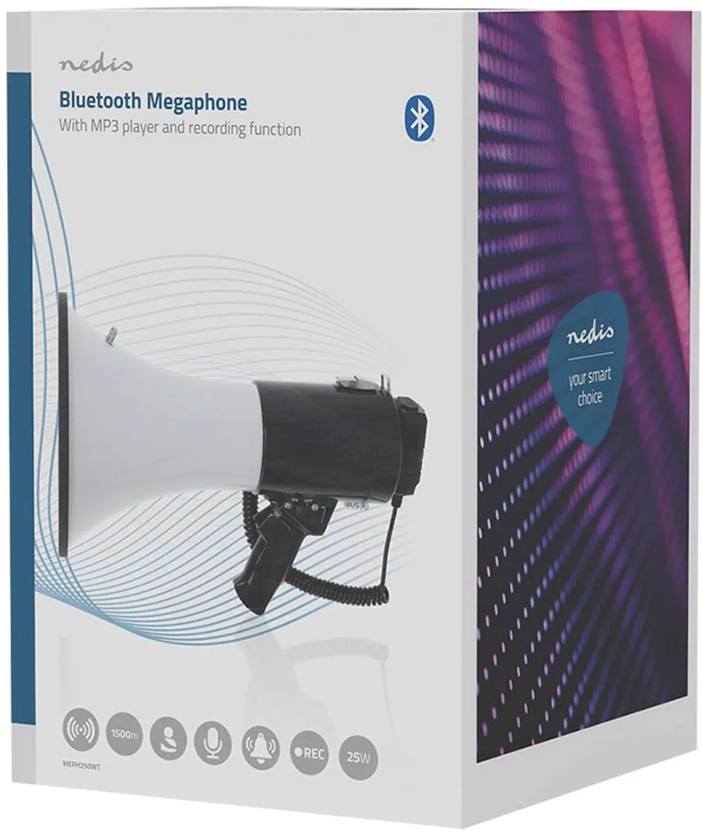 Nedis Megafoon 120dB - 1500m Bereik - USB Opname - Zwart/Wit - afbeelding 6 van 6