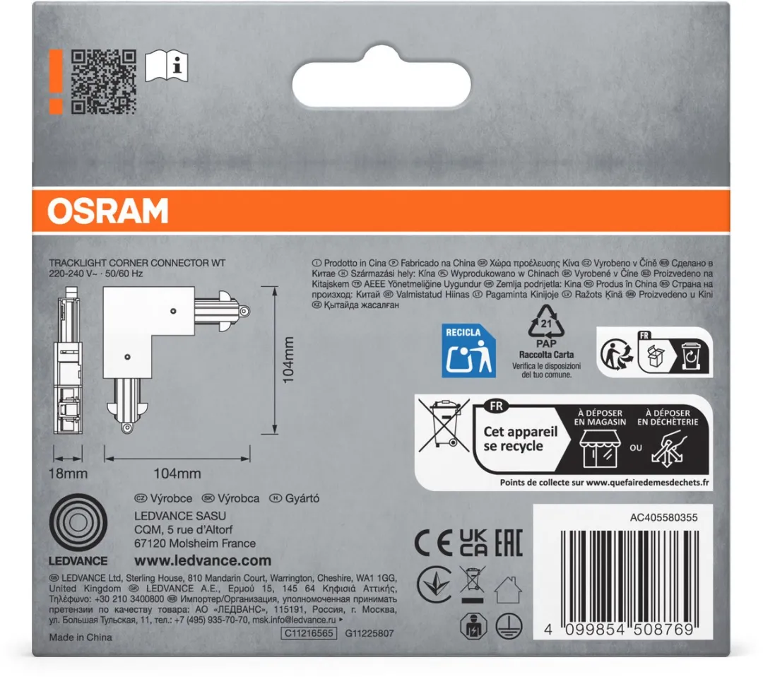 Osram Tracklight Hoekconnector Wit