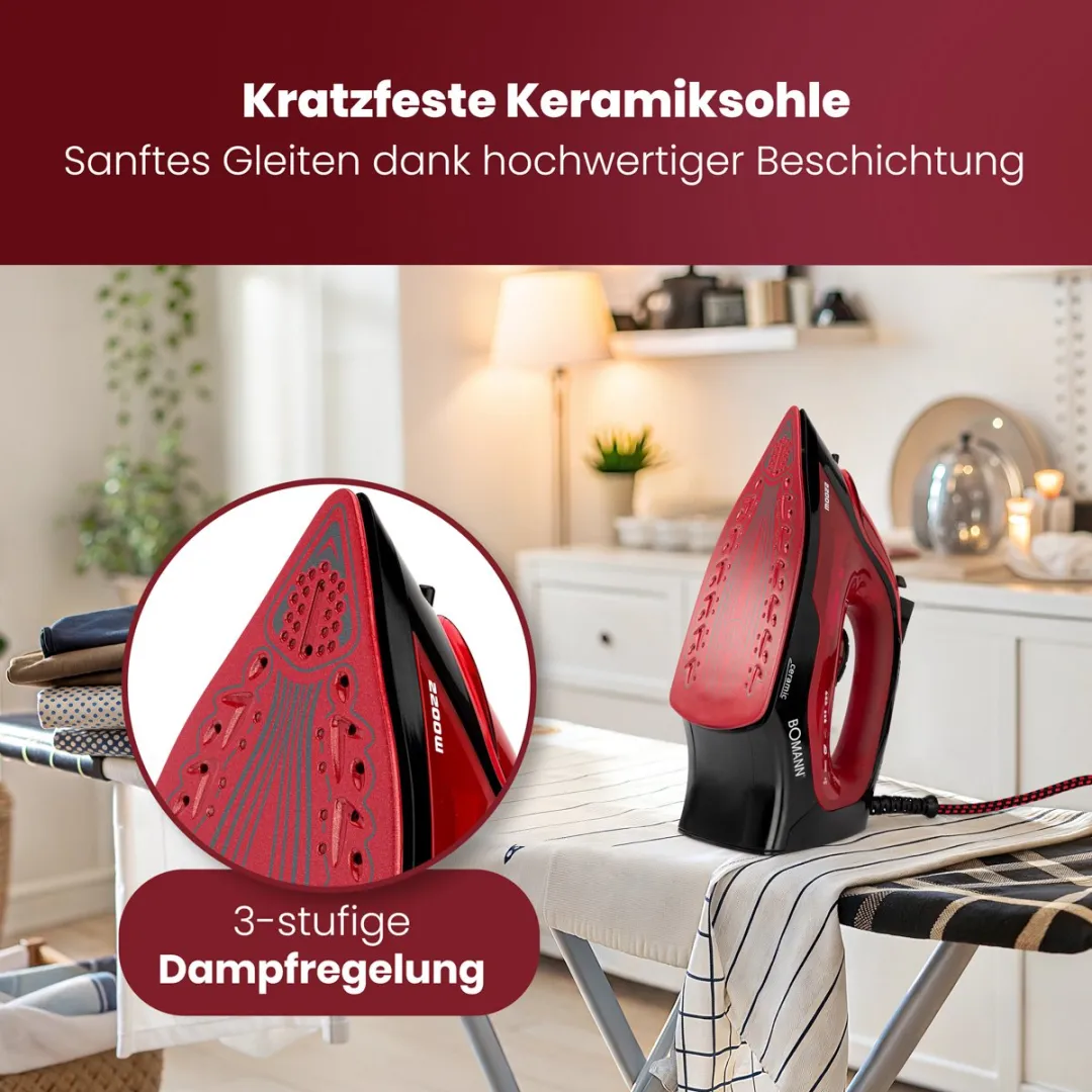 Bomann DB 6035 Droog- & Stoomstrijkijzer 2200W - Zwart/Rood