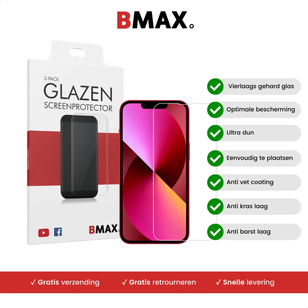 BMAX iPhone 13 Screenprotector Glas - 2 Stuks