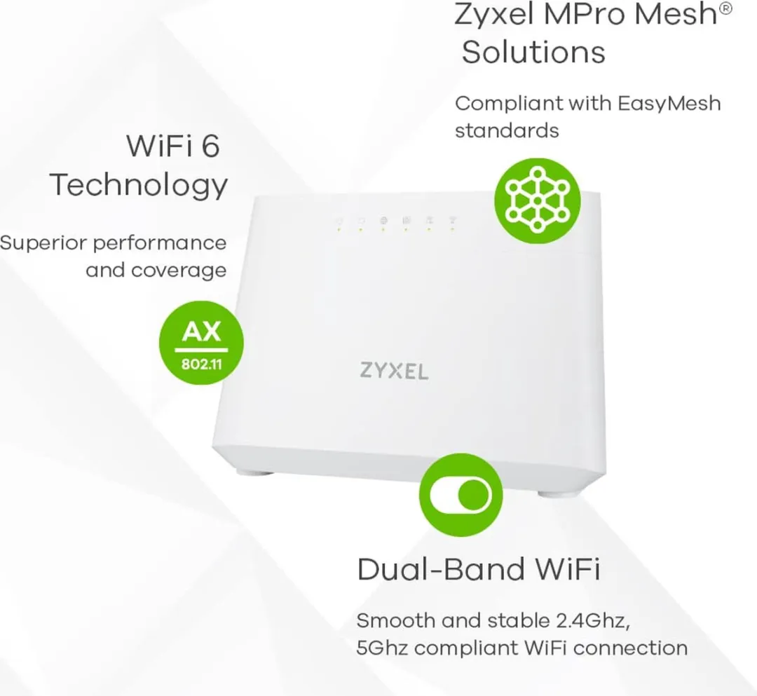 Zyxel DX3301-T0 AX1800 VDSL2 Router - Dual-Band Wi-Fi 6 - Wit