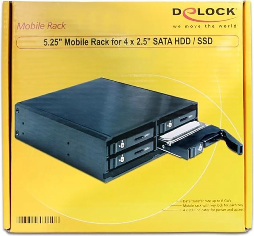 Delock 47220 Mobile Rack 4x 2,5" HDD/SSD - 5,25" Slot - Zwart - afbeelding 2 van 6