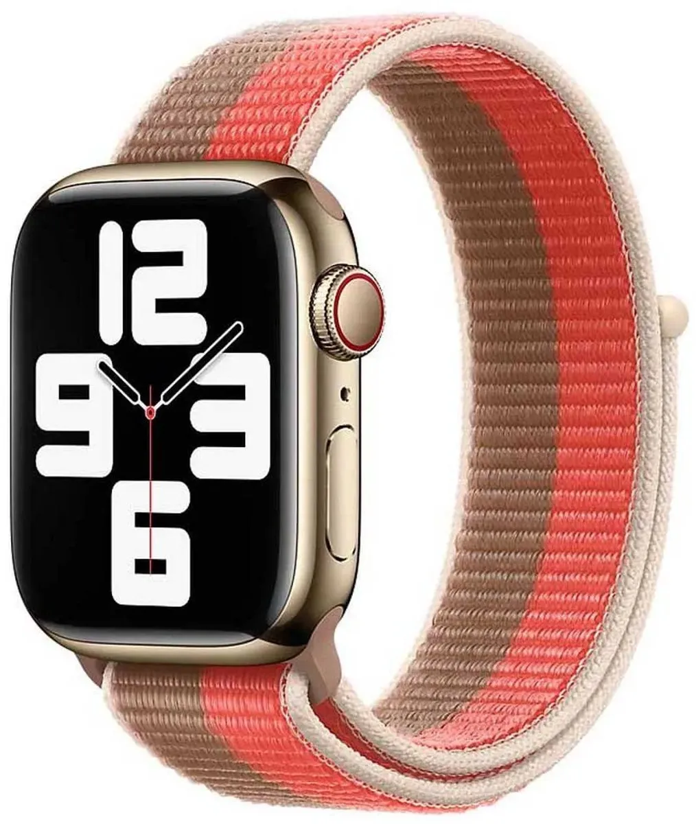 Apple Watch Geweven Sportband 41mm - Pink Pomelo/Tan