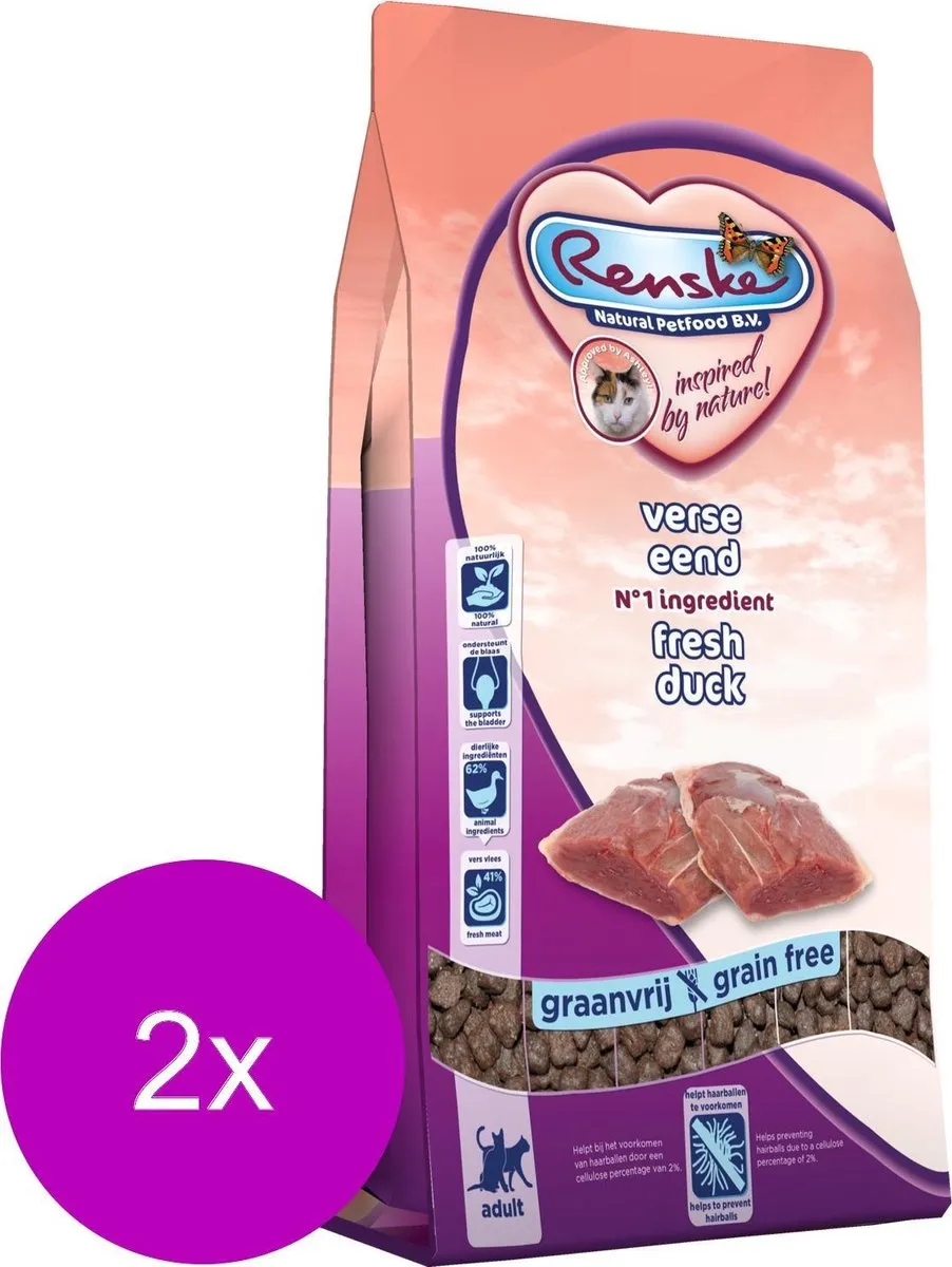 Renske Kat Adult Verse Eend 400g - 2 Stuks