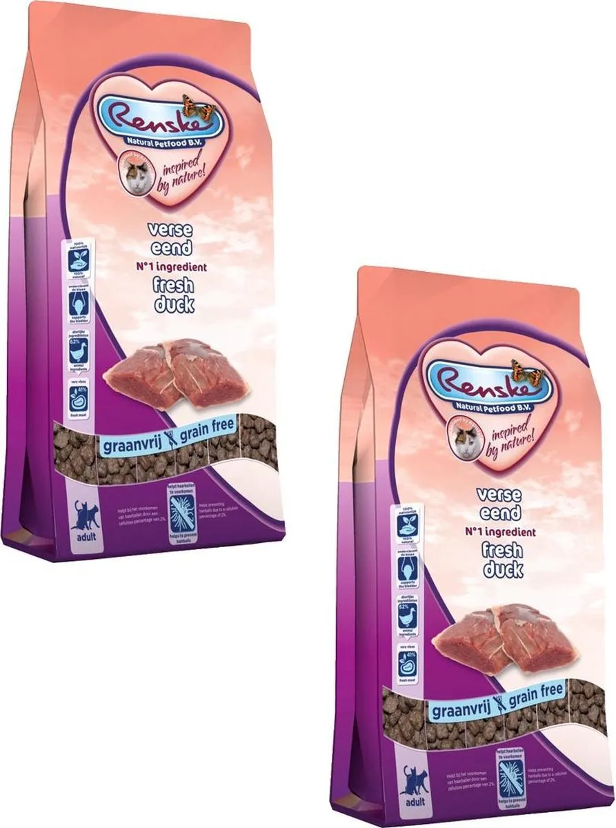 Renske Kat Adult Verse Eend 400g - 2 Stuks