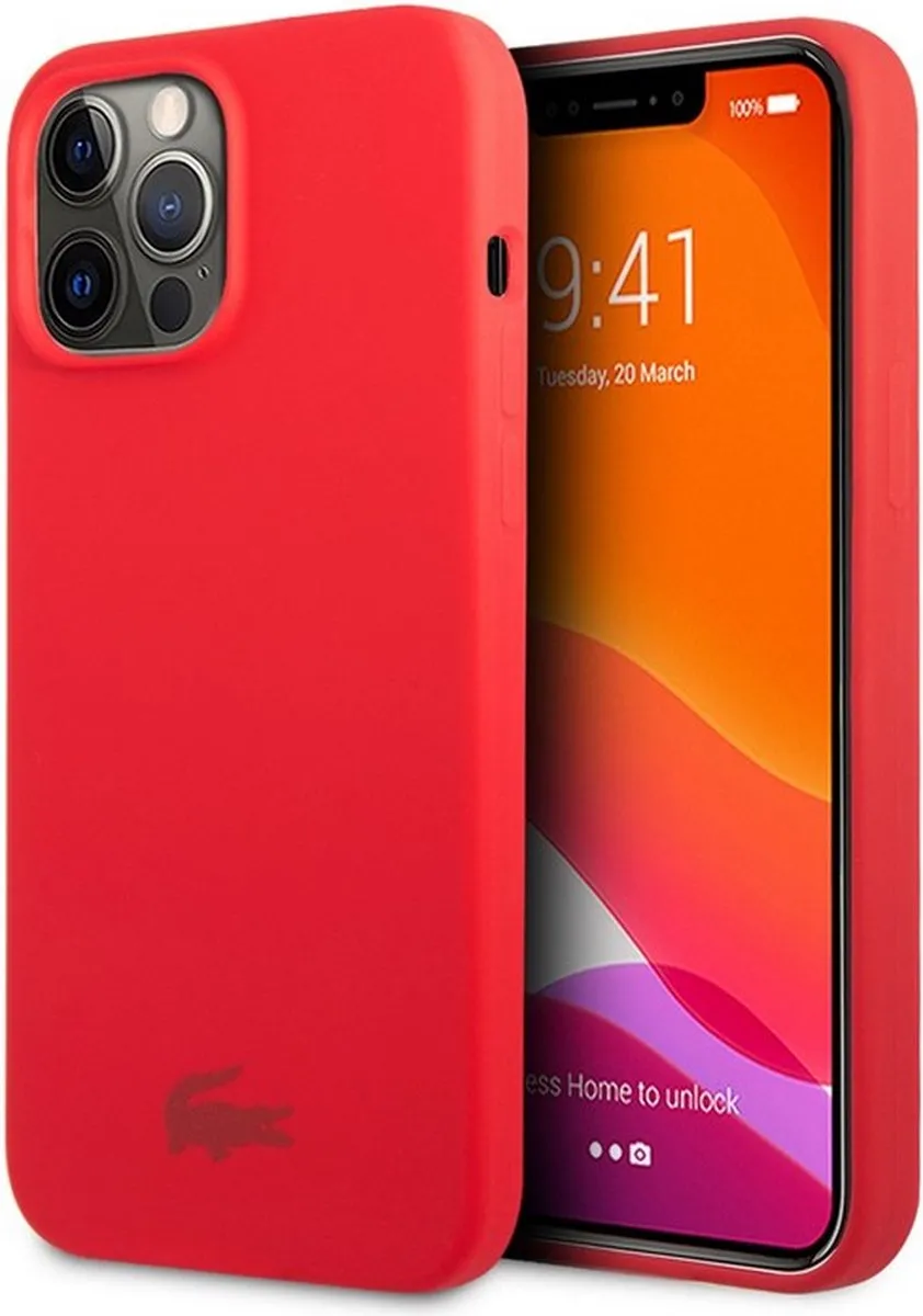 Lacoste Silicone Glossy Logo Hoesje - iPhone 13 Pro - Rood