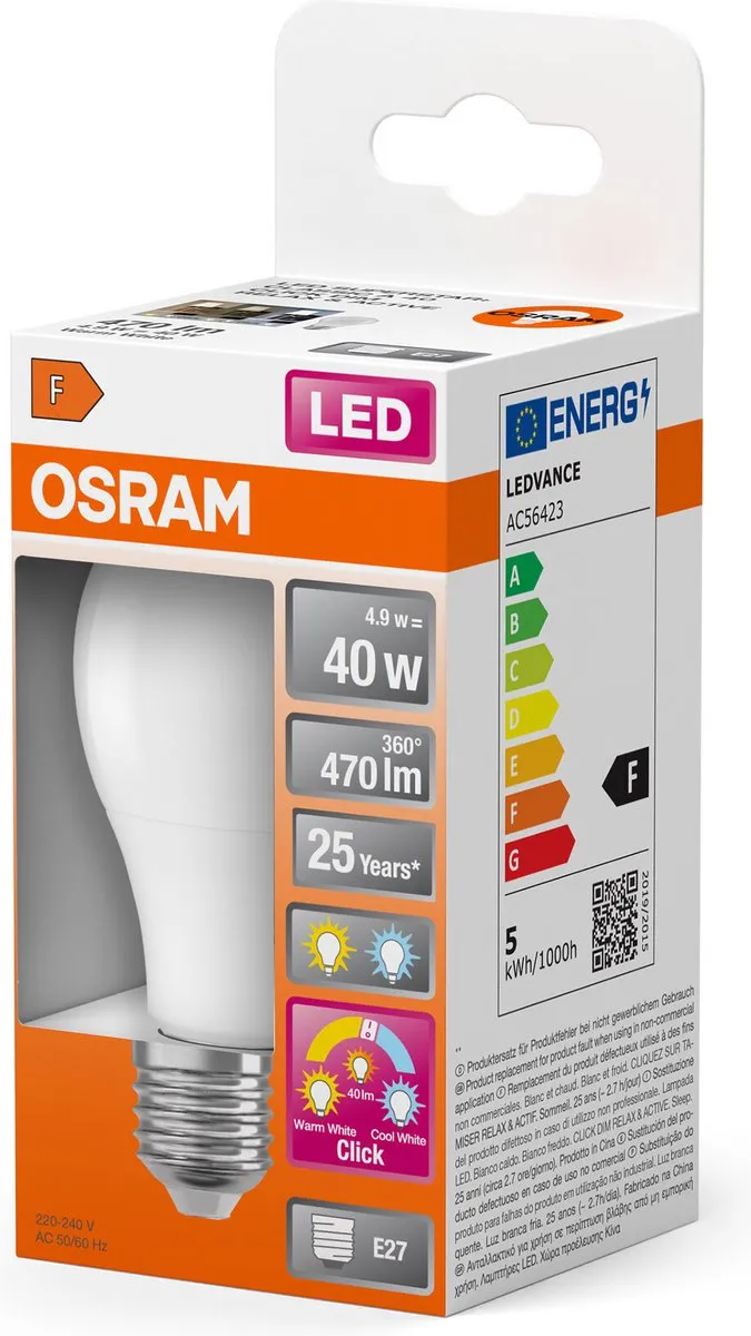 Osram LED Superstar Klassieke LED-lamp E27 4,9W - 3 Lichtscènes - 3000K