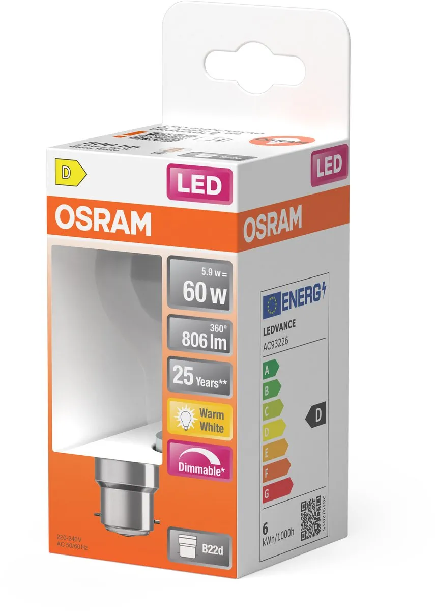 Osram LED Superstar A60 Filament 5,9W B22d - 806lm Warm Wit