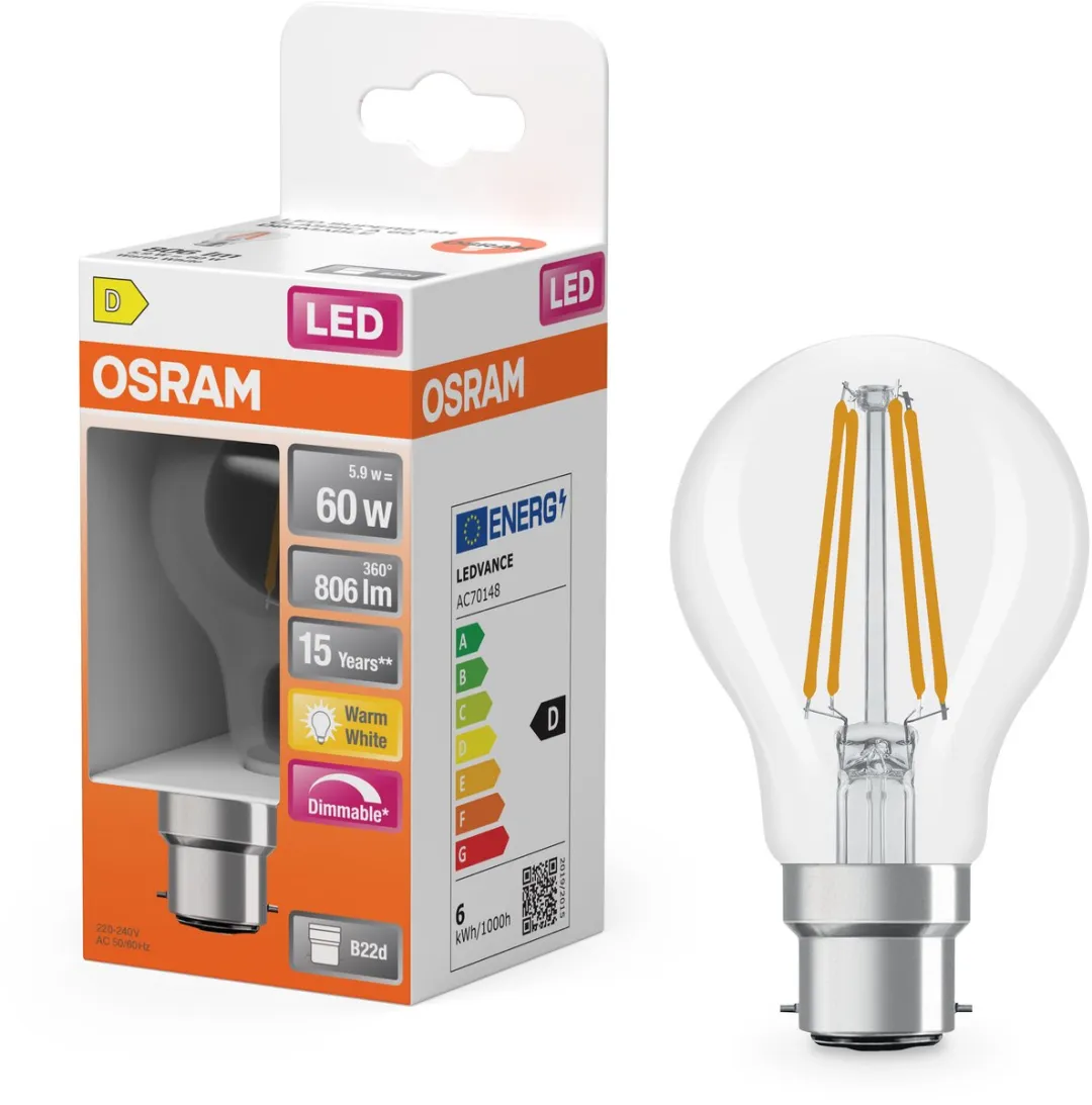 Osram LED Superstar A60 Filament 5,9W B22d - 806lm Warm Wit