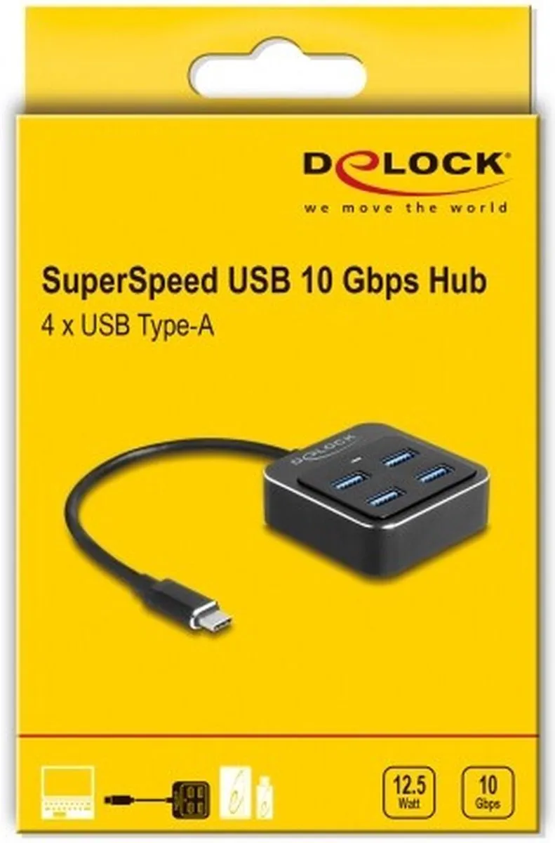 Delock USB 3.2 Gen 2 Type-C Hub 4x USB-A 10Gbps - Zwart