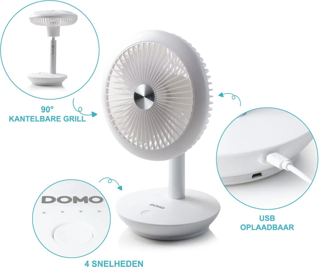 Domo DO8147 Mini Ventilator - 5W - 4 Snelheden - Wit