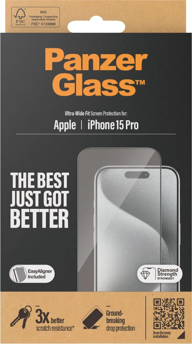 PanzerGlass PZ-2810 Screenprotector iPhone 15 Pro - Zwart