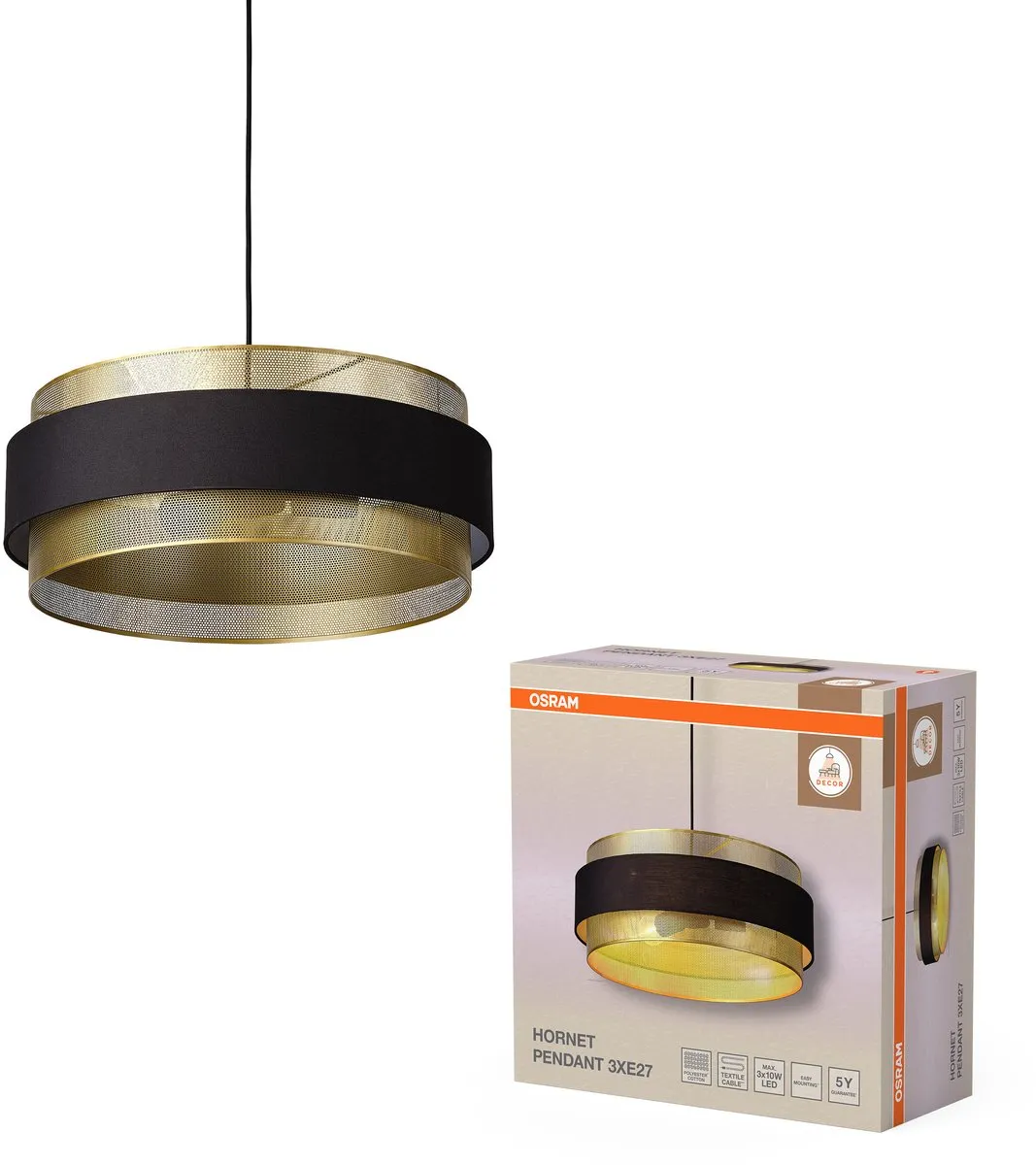 Osram Decor Hornet Hanglamp 3xE27 - 500mm - Zwart/Goud