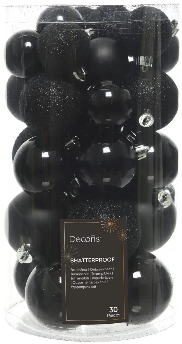 Decoris Kerstballen Set Zwart Kunststof - 30 stuks - 4, 5 en 6 cm - afbeelding 2 van 4