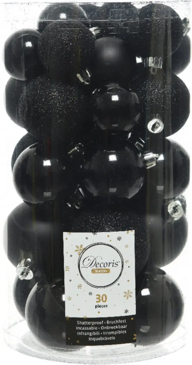 Decoris Kerstballen Set Zwart Kunststof - 30 stuks - 4, 5 en 6 cm - afbeelding 4 van 4