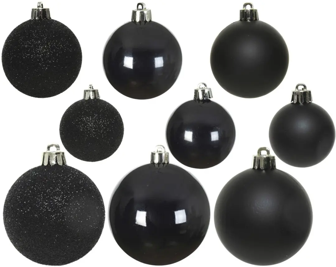 Decoris Kerstballen Set Zwart Kunststof