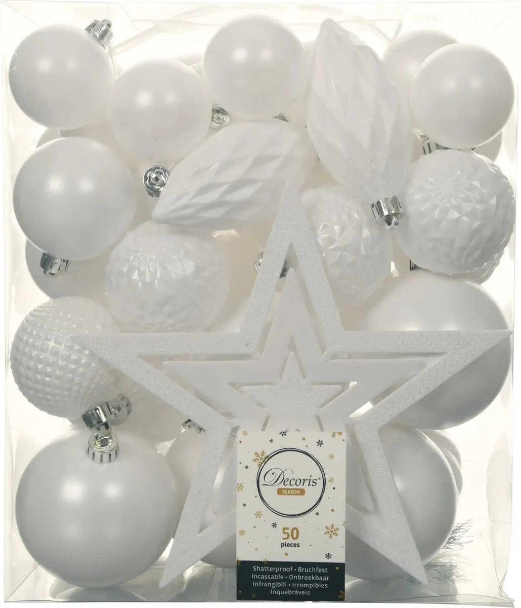 Decoris Set kunststof kerstballen wit