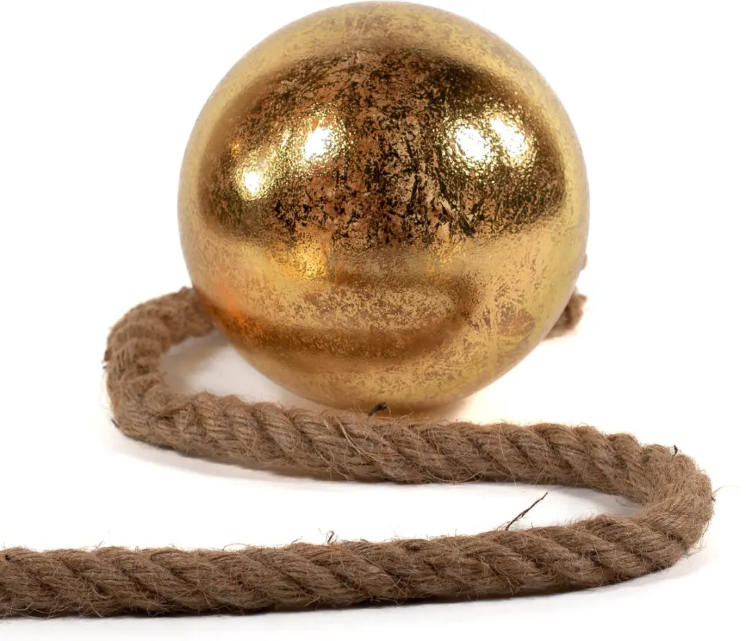 Anna Collection Verlichte kerstbal glas - goud - aan touw - 15 cm - met 10 lampjes - warm wit