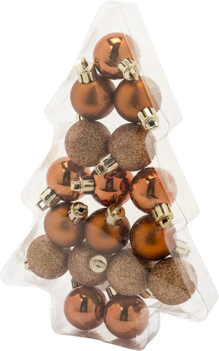 17x stuks kleine kunststof kerstballen koper 3 cm mat/glans/glitter