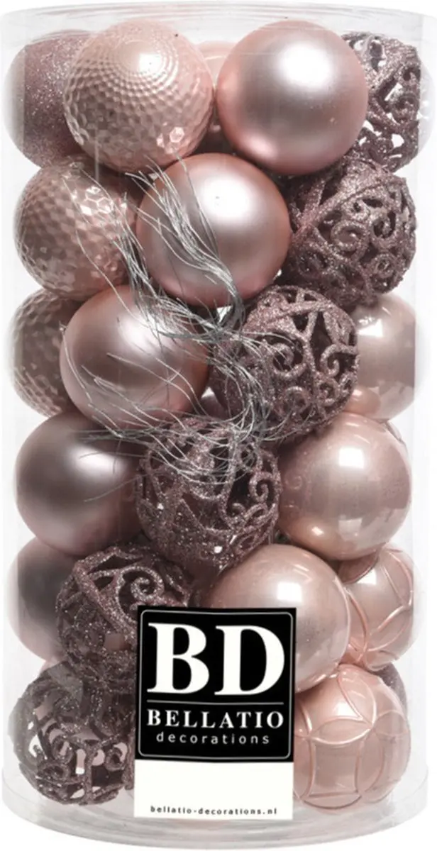 37x stuks kunststof kerstballen lichtroze 6 cm inclusief kerstbalhaakjes