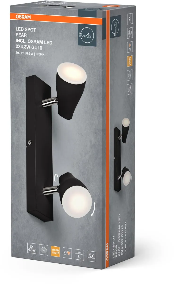 Osram LED Spot Pear Plafondspot 8,6W 420lm GU10 - Zwart