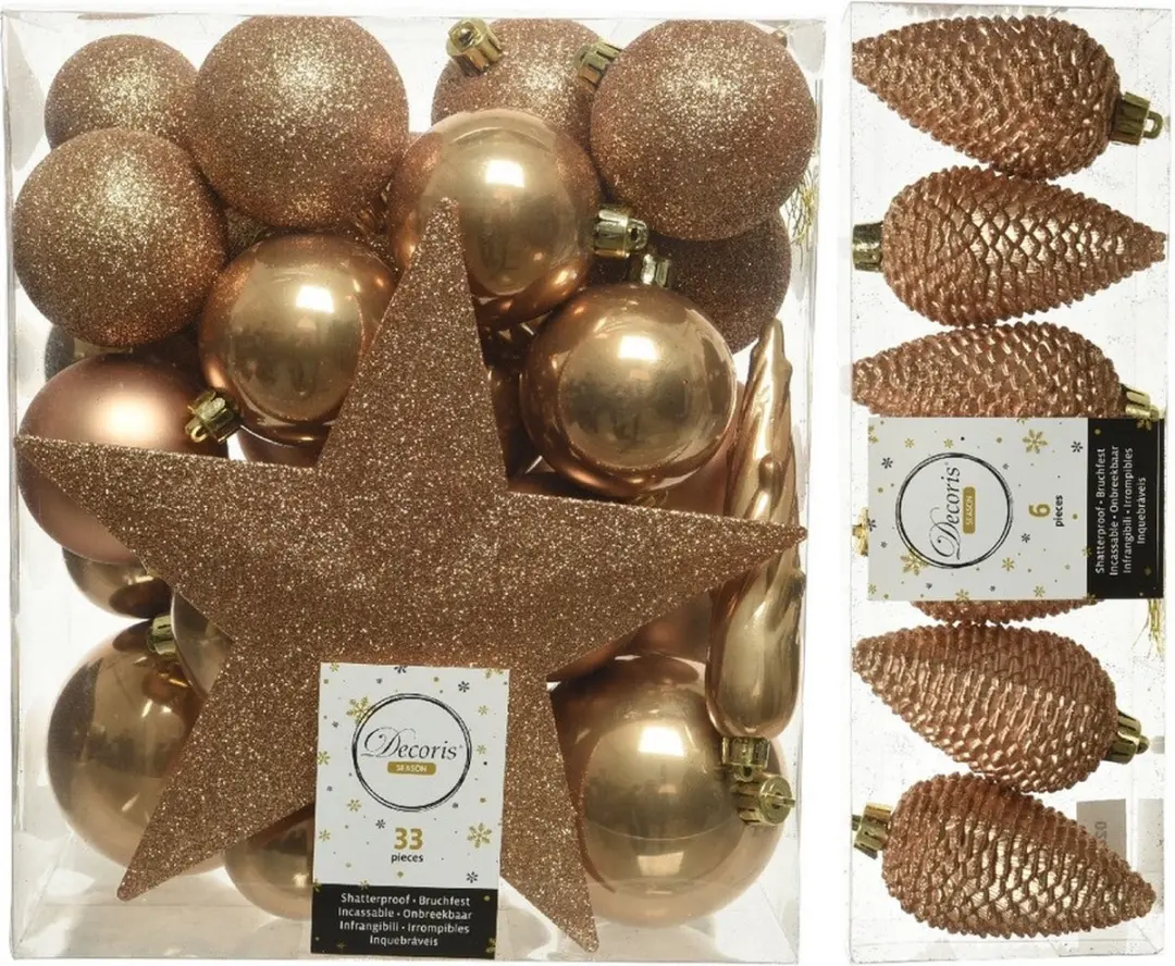 Decoris Kerstballen en Piek kunststof camel bruin