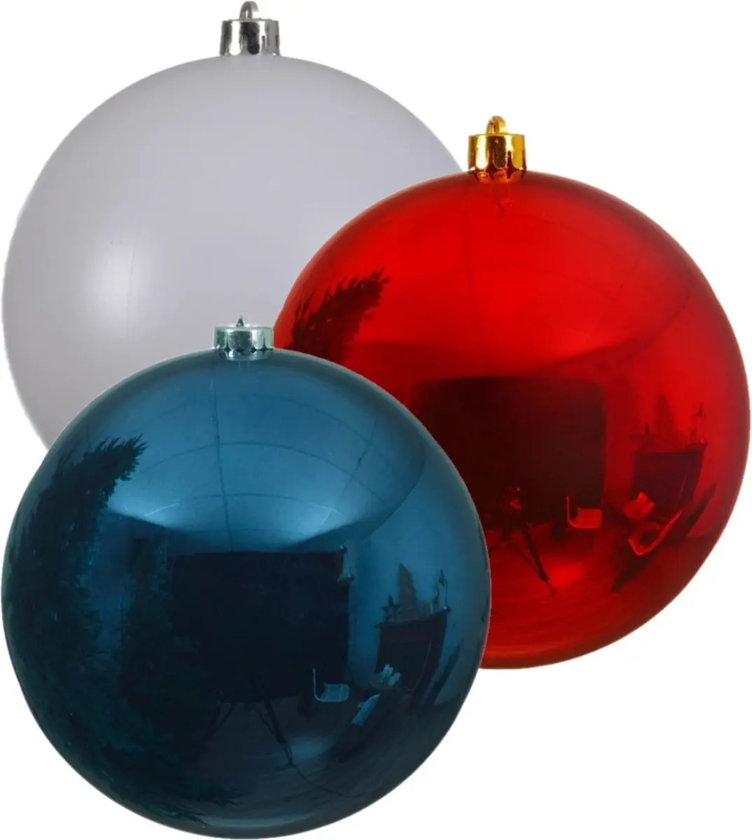 Kerstversieringen set van 6x grote kunststof kerstballen blauw-wit-rood 14 cm gl