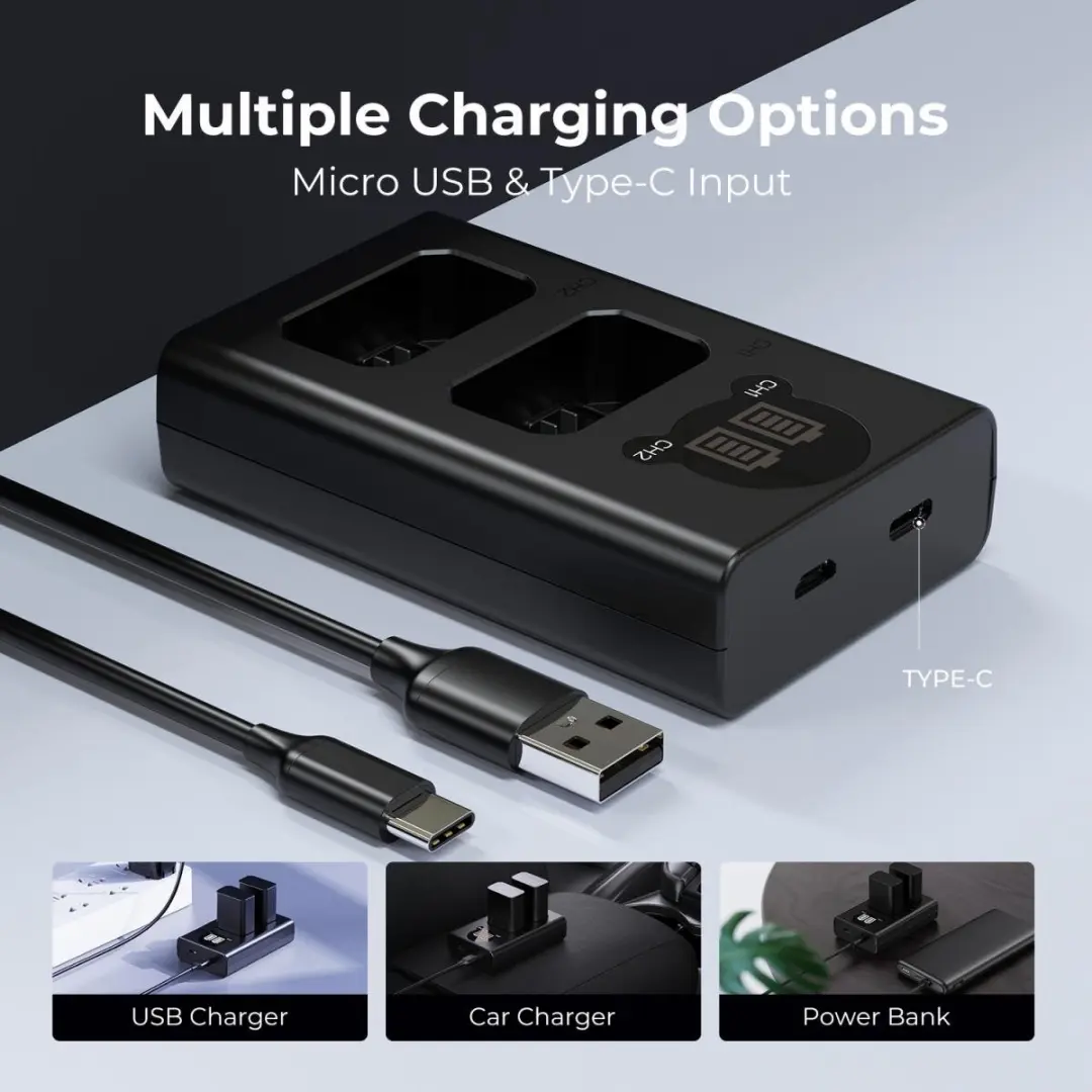 K&F Concept Dubbele Batterijlader Sony NP-FW50 - Zwart - afbeelding 5 van 6