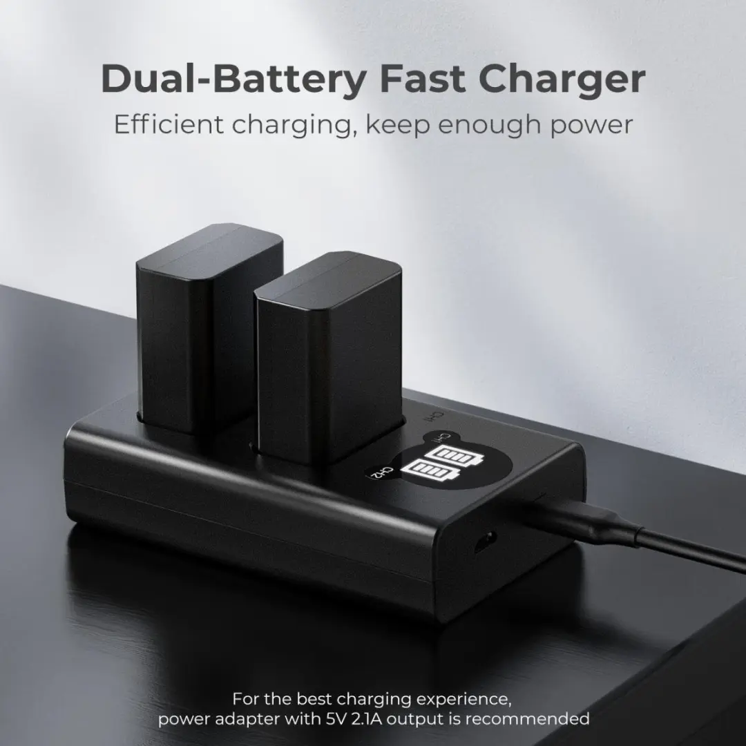 K&F Concept Dubbele Batterijlader Sony NP-FW50 - Zwart - afbeelding 6 van 6