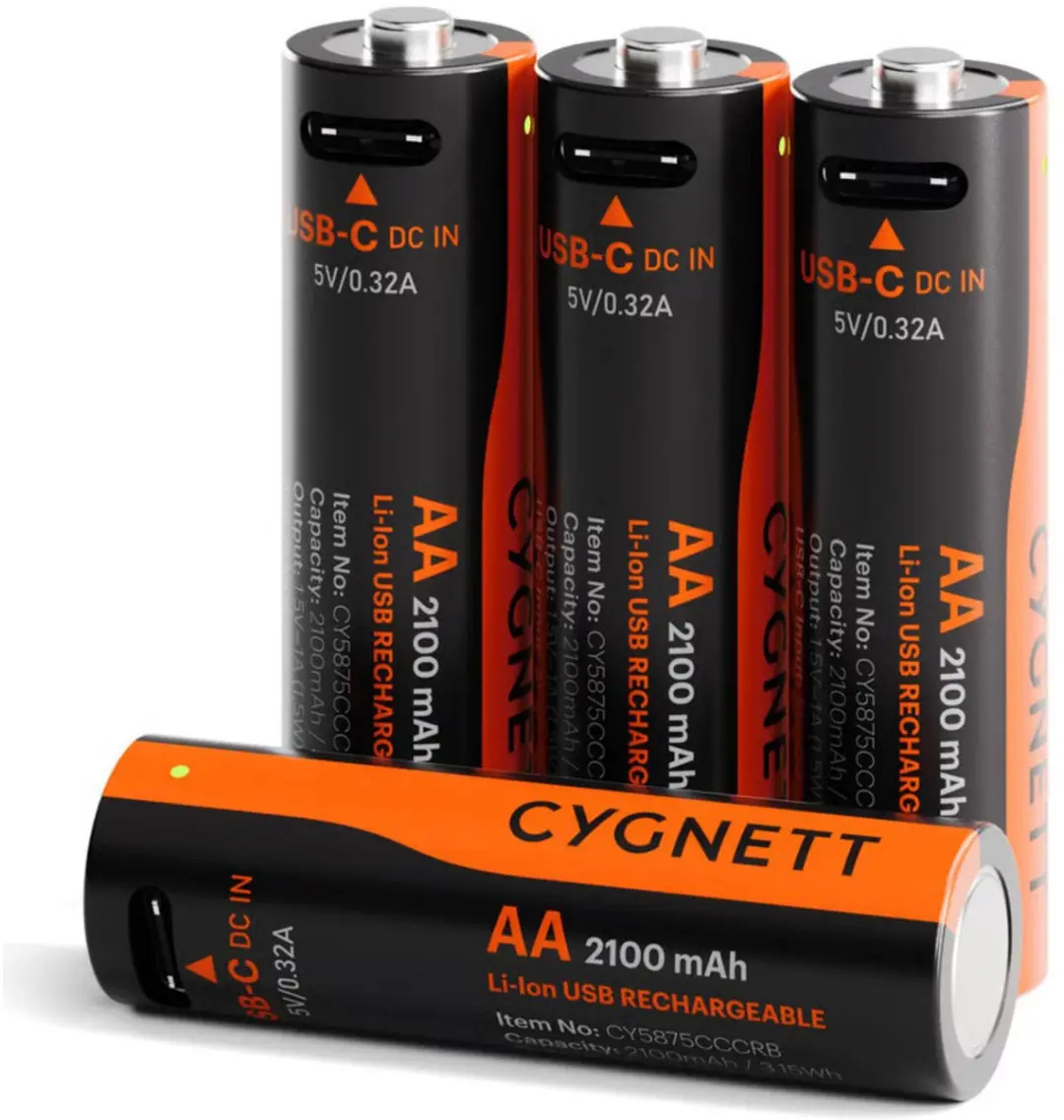 Cygnett AA USB-C Oplaadbare Batterijen 2100mAh - 4x - Zwart - afbeelding 2 van 2