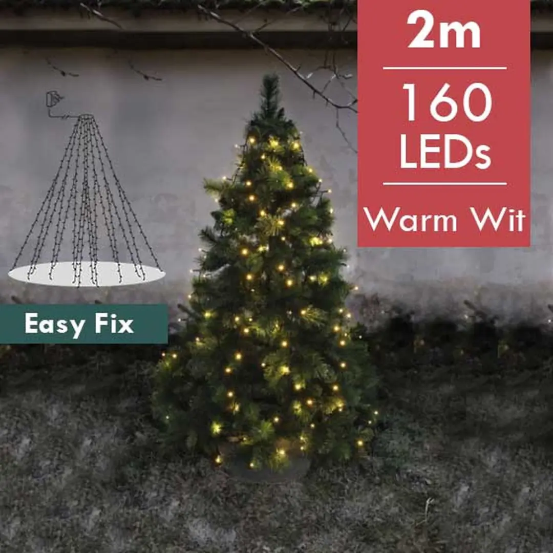 Easy fix kerstboom verlichting met 160 LED lampjes -2m -Warm wit   -Ook geschikt