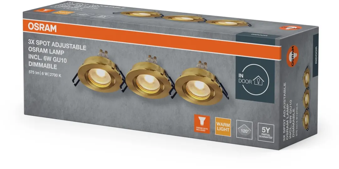 Osram Spot Set LED Inbouwspot DIM 6W Goud - 3 Stuks
