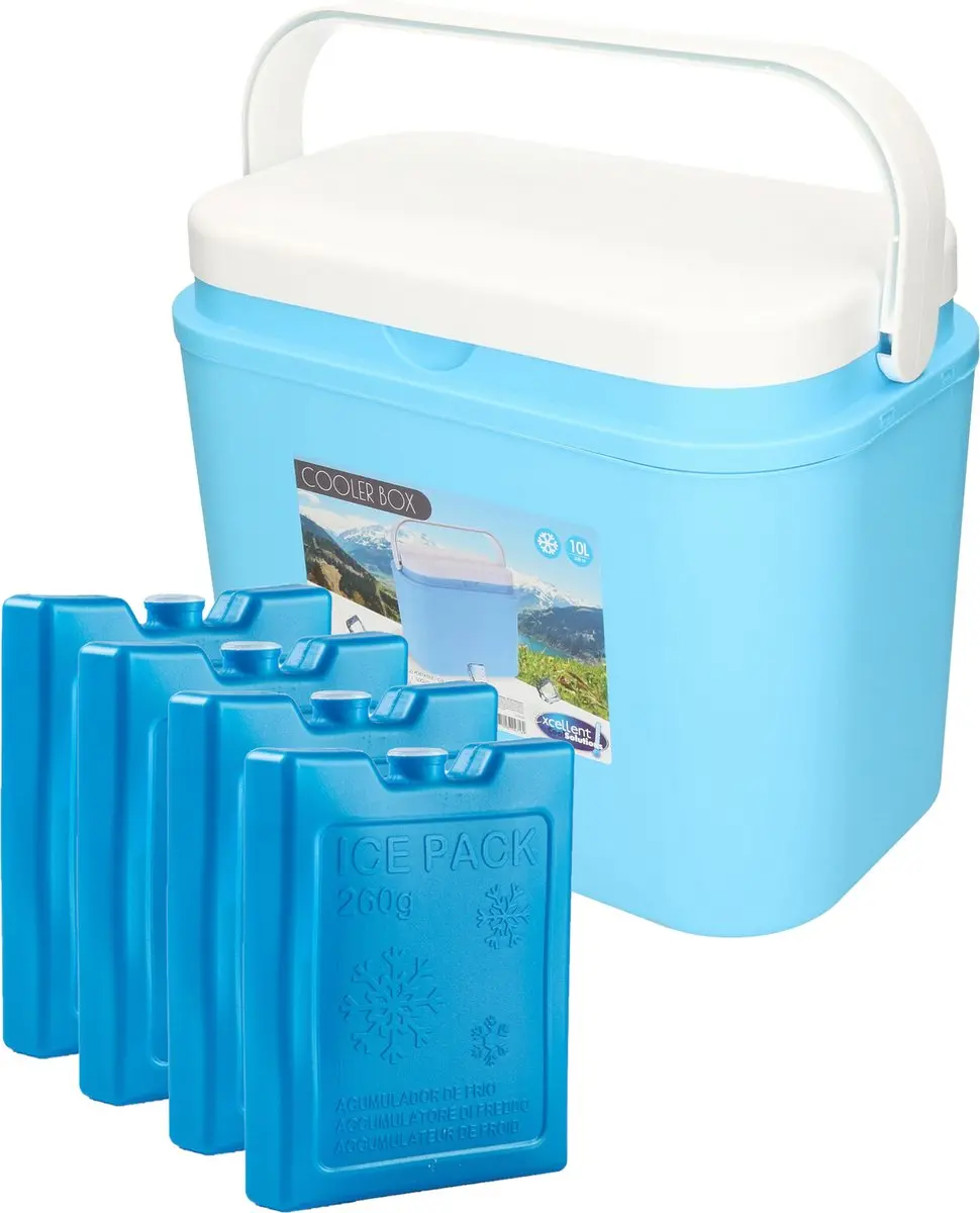 Excellent Houseware koelbox kunststof blauw 10 liter met 4x blauwe koelelementen