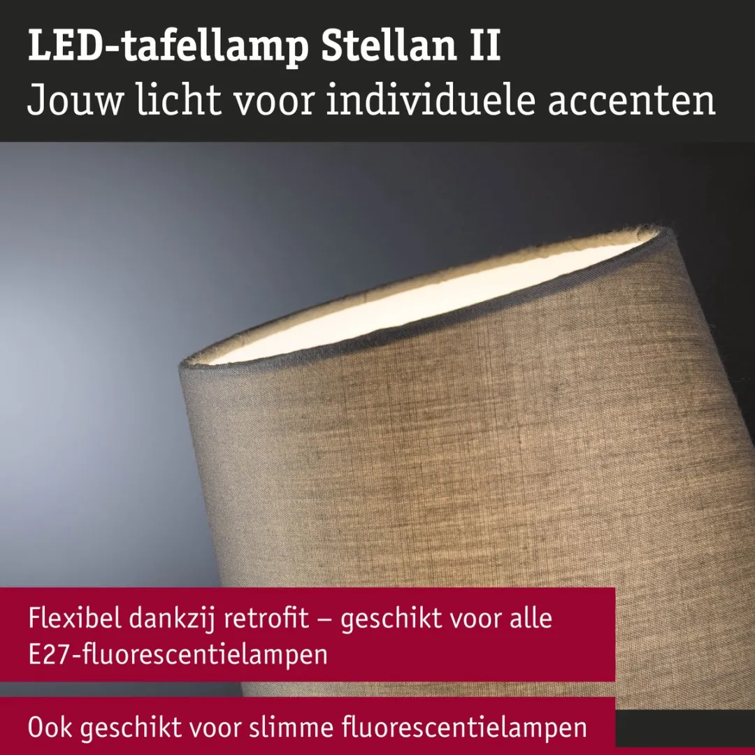 Paulmann Stellan II LED Tafellamp E27 20W - Grijs Metaal