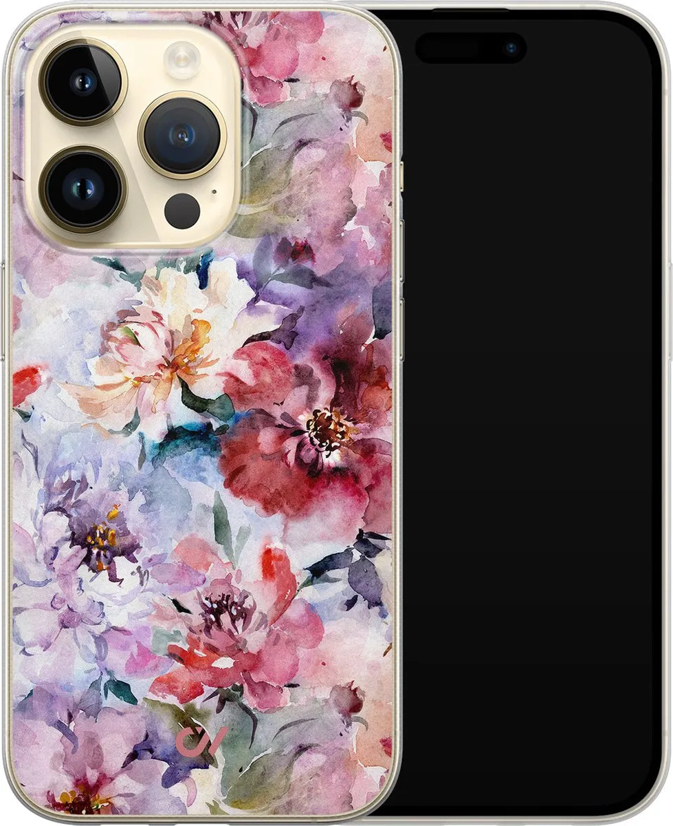 Casevibes Hoesje iPhone 14 Pro Bloemen Acryl - Roze - A/14P/UV/005