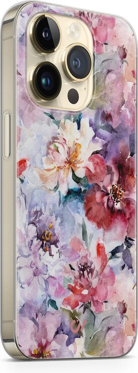 Casevibes Hoesje iPhone 14 Pro Bloemen Acryl - Roze - A/14P/UV/005
