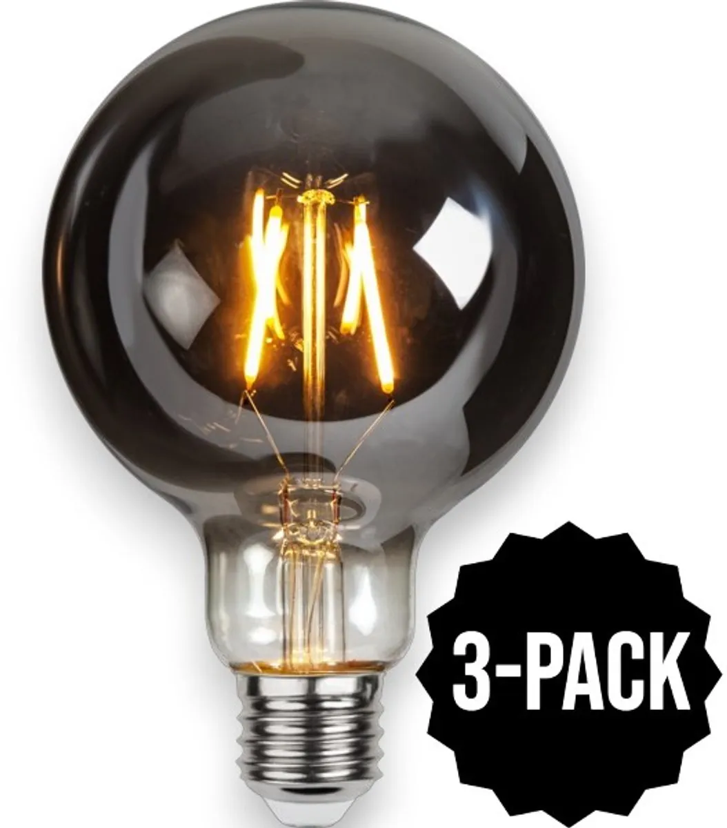 3-Pack | G95 Globelamp - E27 - 1.8W - Super Warm Wit <2200K - Filament - Rookglas