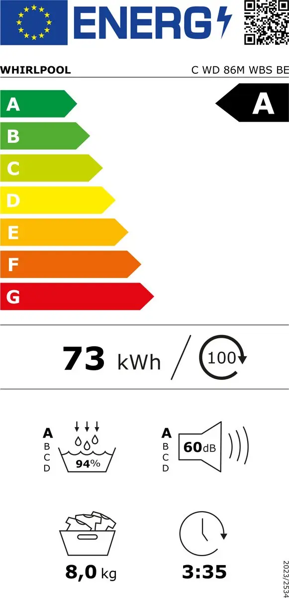 Whirlpool Privilege C WD 86M WBS BE Warmtepompdroger - Wit - afbeelding 2 van 2