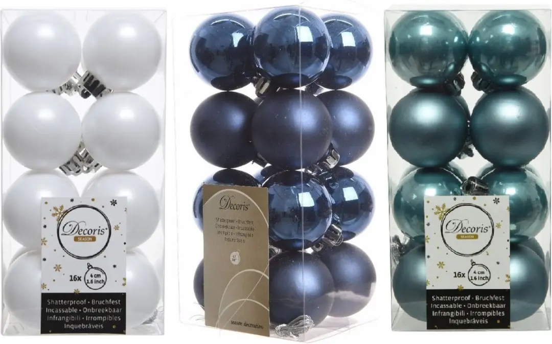 48x Stuks kunststof kerstballen mix donkerblauw/wit/ijsblauw 4 cm