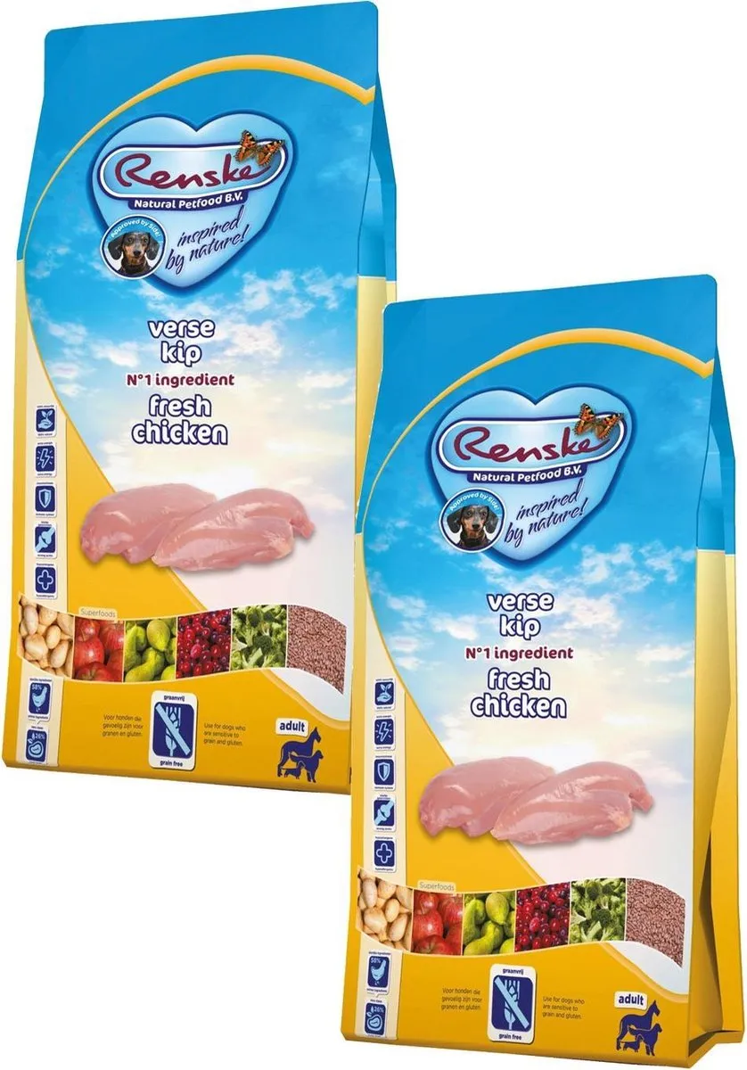Renske Adult Kip Hondenvoer - 2x2kg Graanvrij