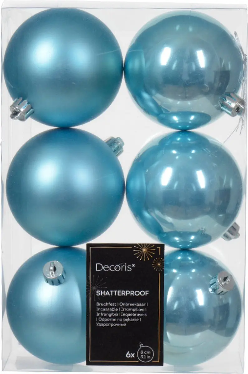 Decoris Kerstballen - 6x st - lichtblauw - D8 cm - kunststof - mat/glans - kerstversiering
