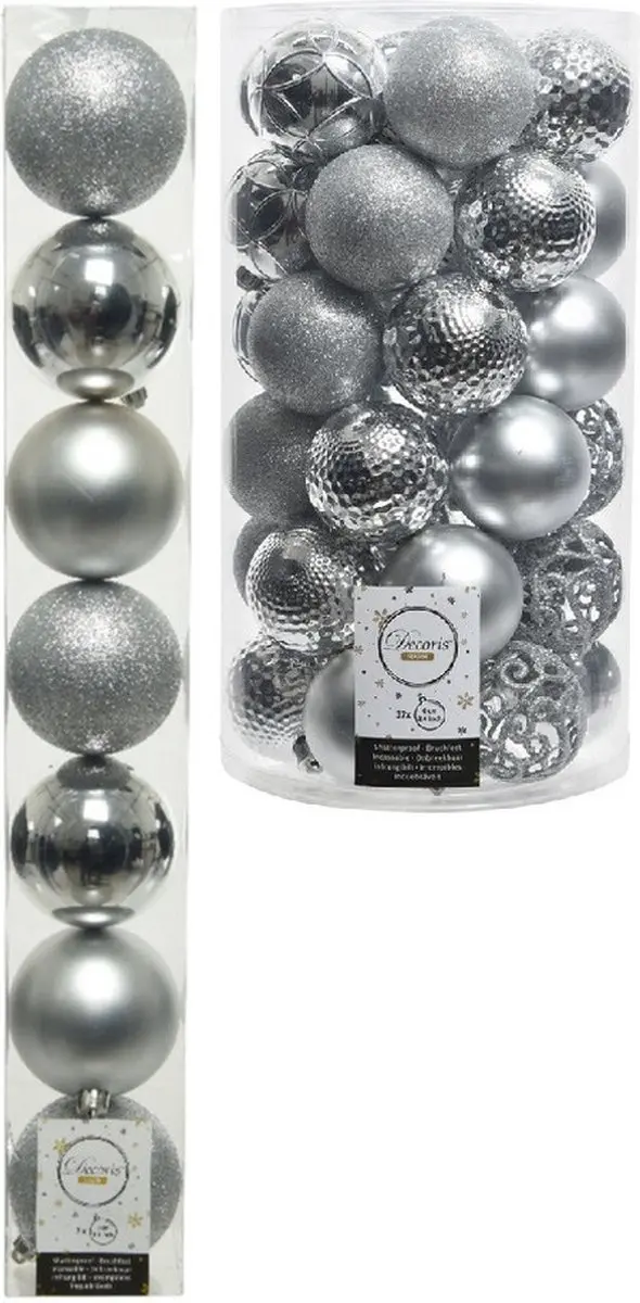Decoris Kerstballen kunststof zilver