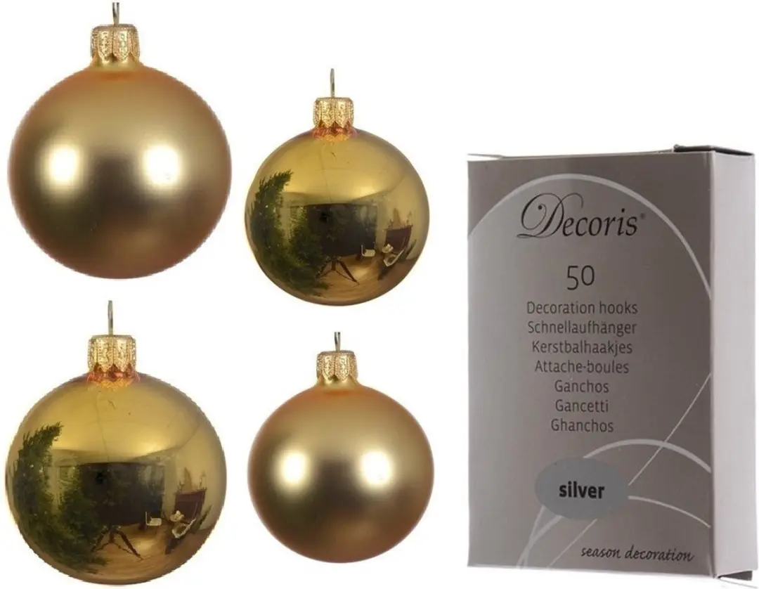Compleet glazen kerstballen pakket goud glans/mat 38x stuks