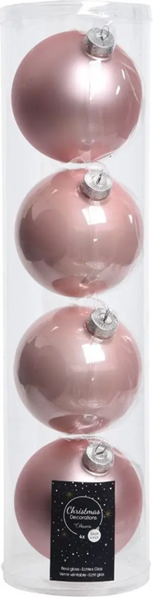 4x Lichtroze glazen kerstballen 10 cm